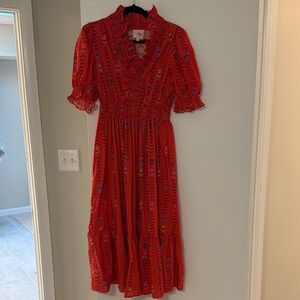 Umgee Red and Blue Patterned Midi Dress